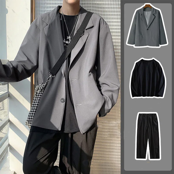 グレー/スーツ+ブラック/Tシャツ+ブラック/パンツ