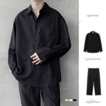 【単品注文可】韓国風ファッション 無地 シャツ  カジュアルパンツ M-3XL セット