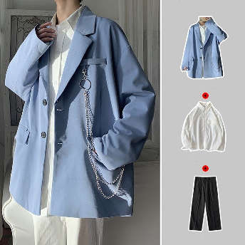 「単品注文」韓国ファッション 無地 折り襟 ジャケット シャツ パンツ M-2XL 3点セット
